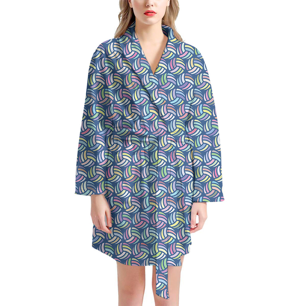 Pastel Volleyball Pattern Print Women's Bathrobe