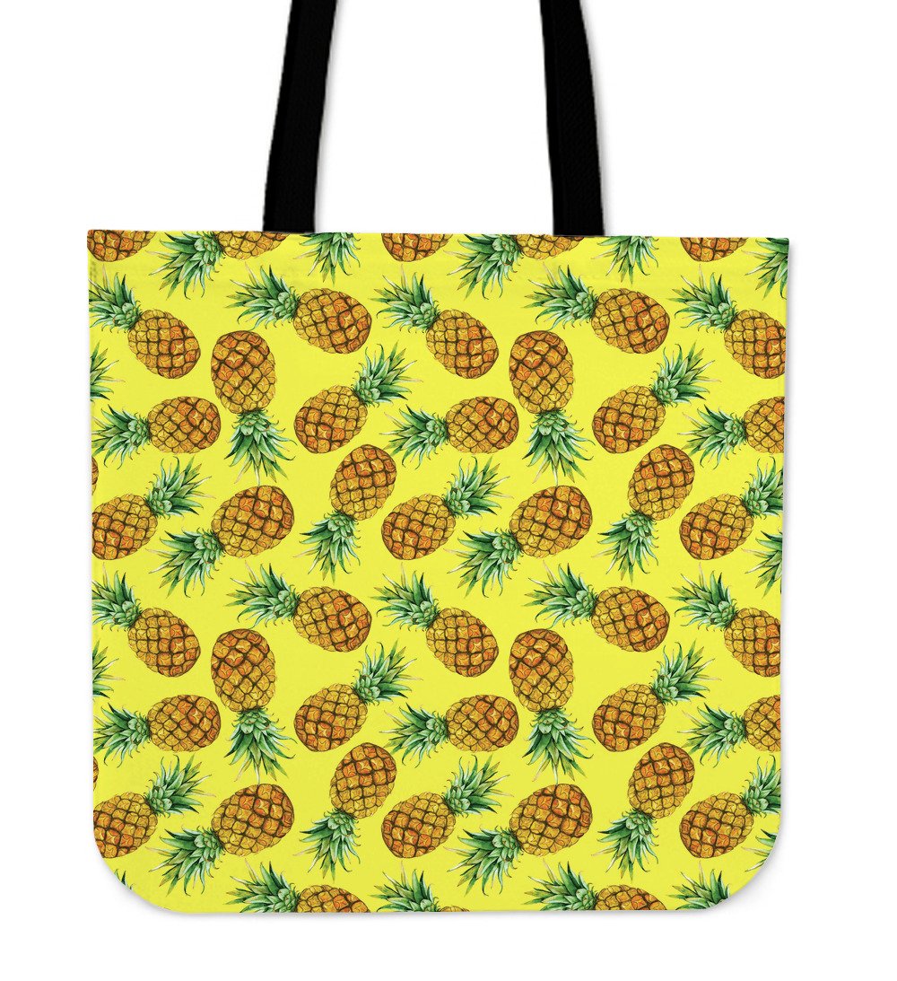 Pastel Yellow Pineapple Pattern Print Canvas Tote Bag