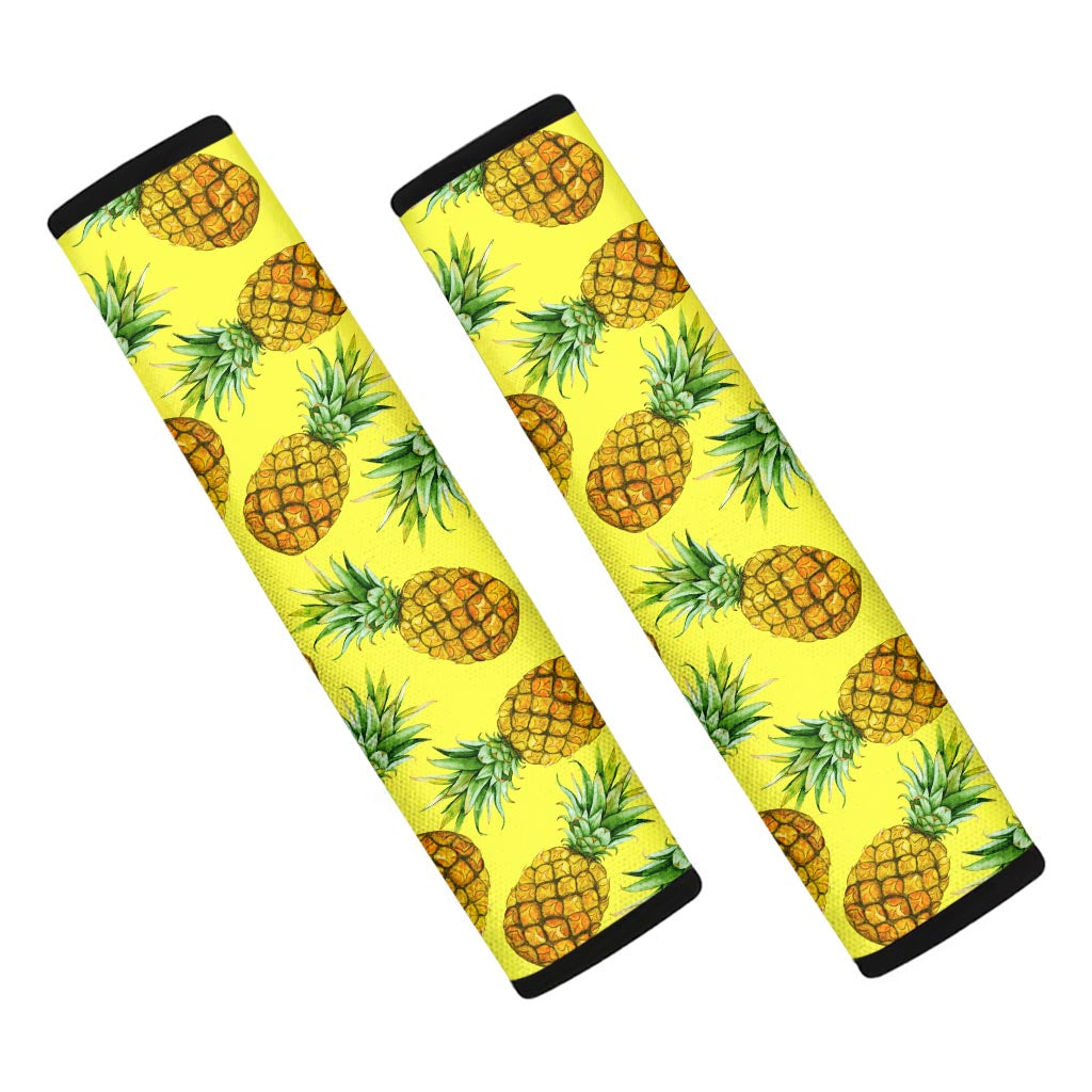 Pastel Yellow Pineapple Pattern Print Car Seat Belt Covers