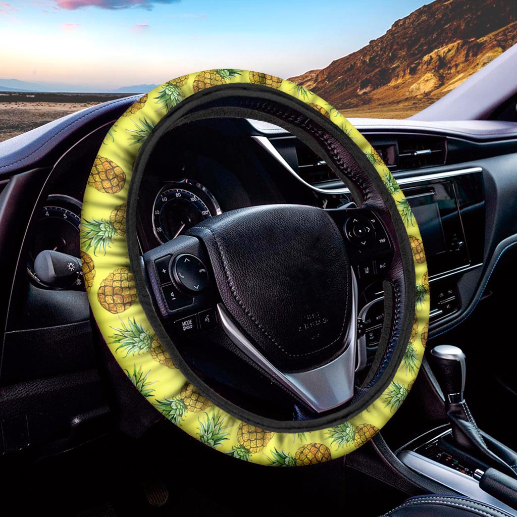 Pastel Yellow Pineapple Pattern Print Car Steering Wheel Cover