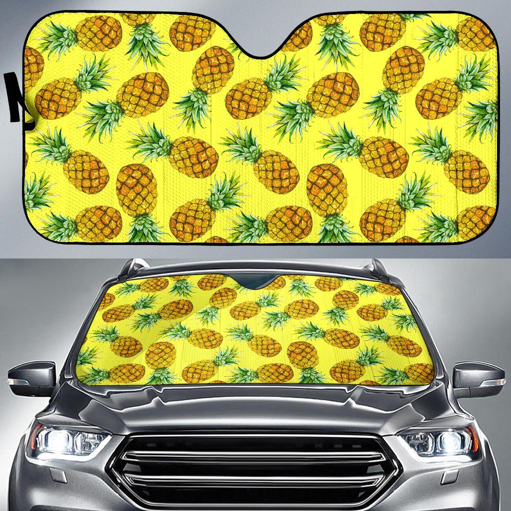 Pastel Yellow Pineapple Pattern Print Car Sun Shade