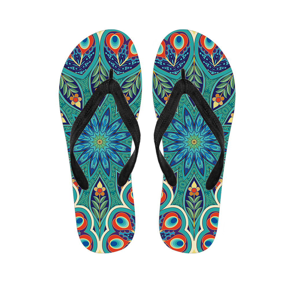 Peacock Feather Floral Pattern Print Flip Flops