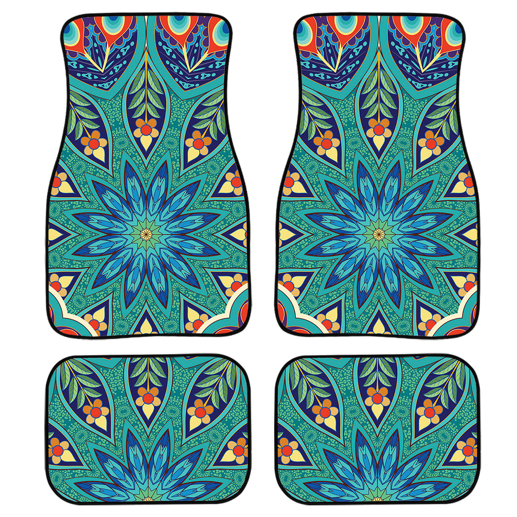 Peacock Feather Floral Pattern Print Front and Back Car Floor Mats