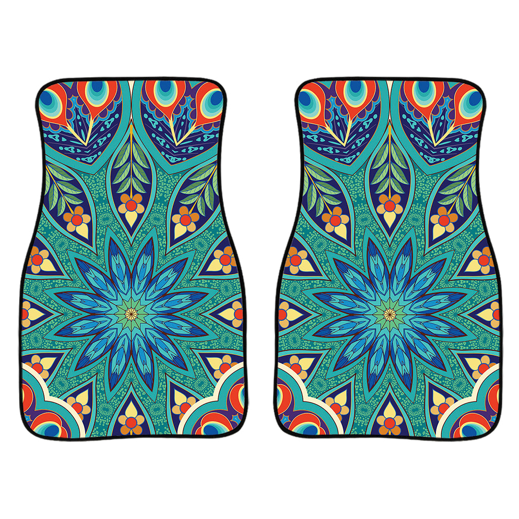 Peacock Feather Floral Pattern Print Front Car Floor Mats