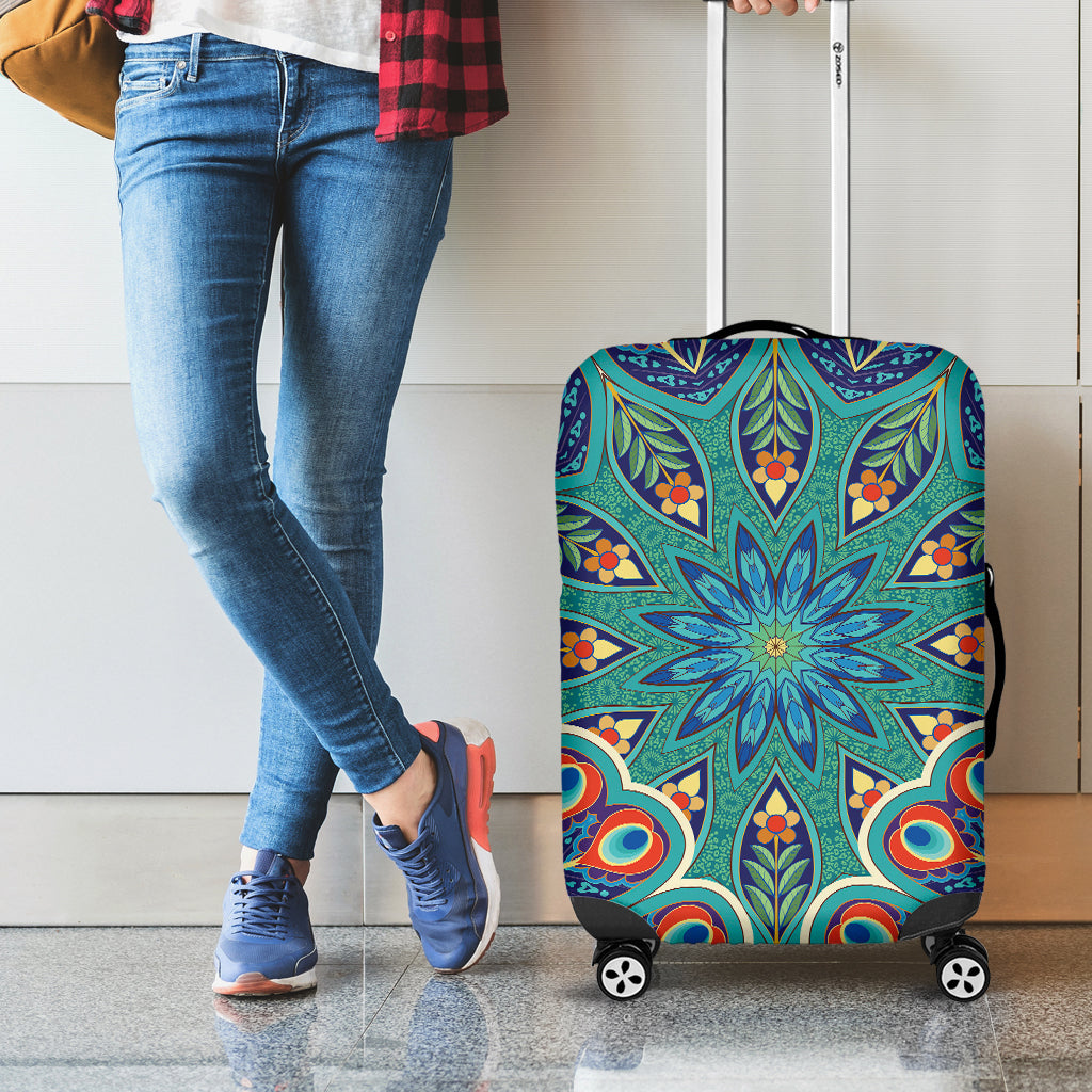 Peacock Feather Floral Pattern Print Luggage Cover