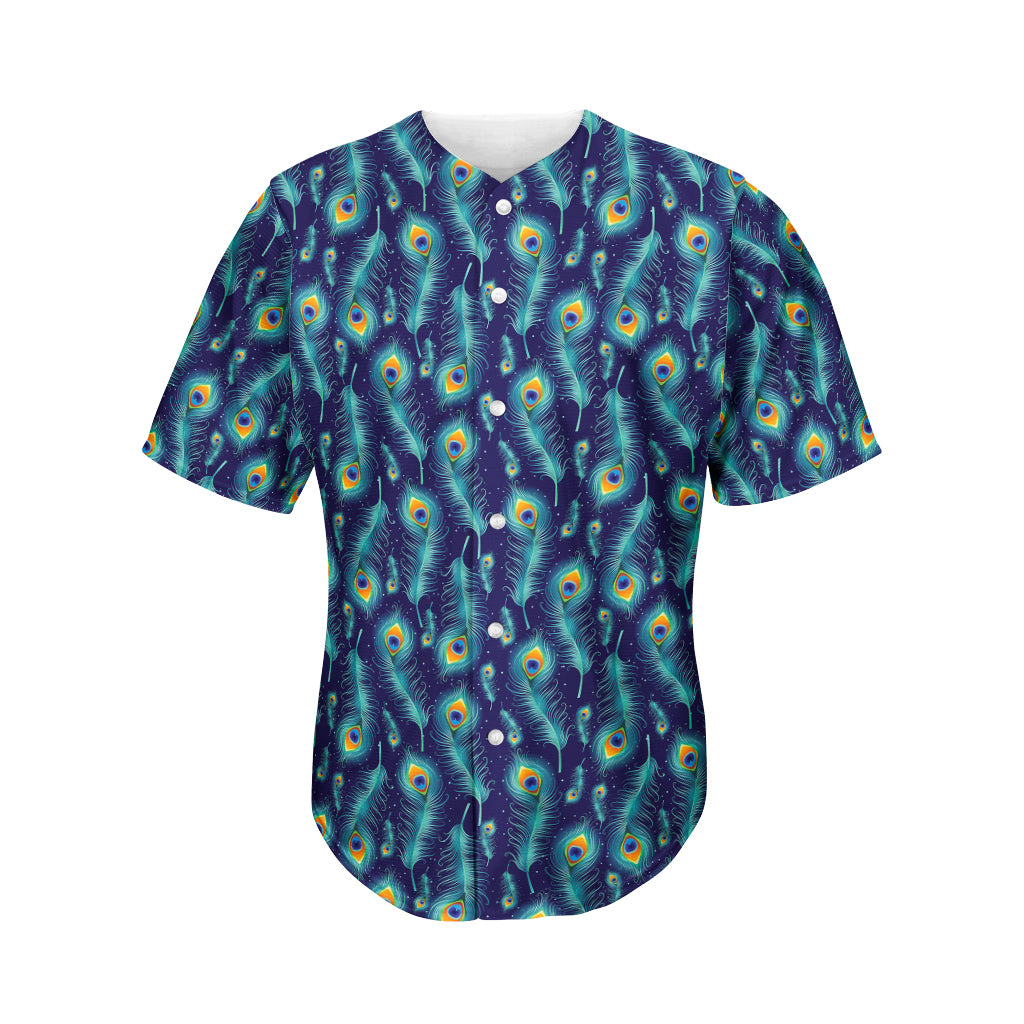 Peacock Feather Pattern Print Men's Baseball Jersey