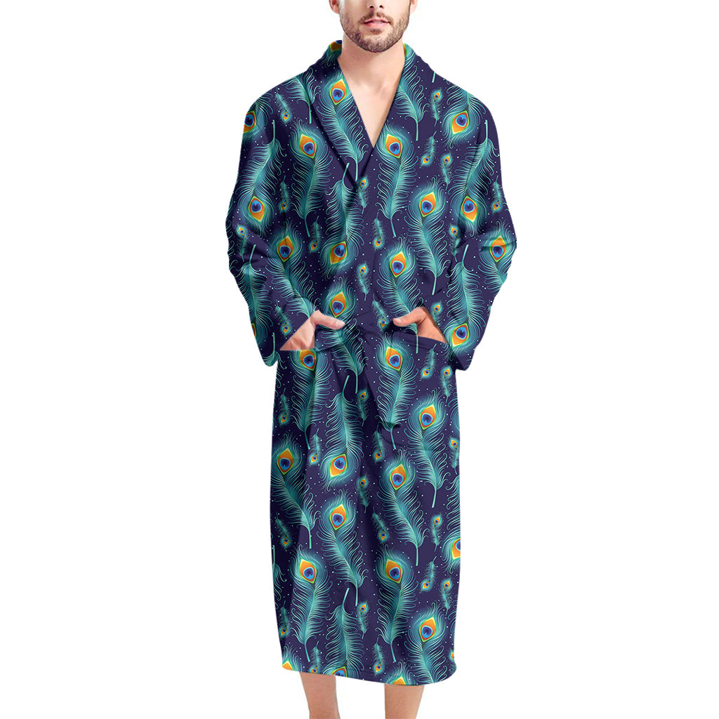 Peacock Feather Pattern Print Men's Bathrobe