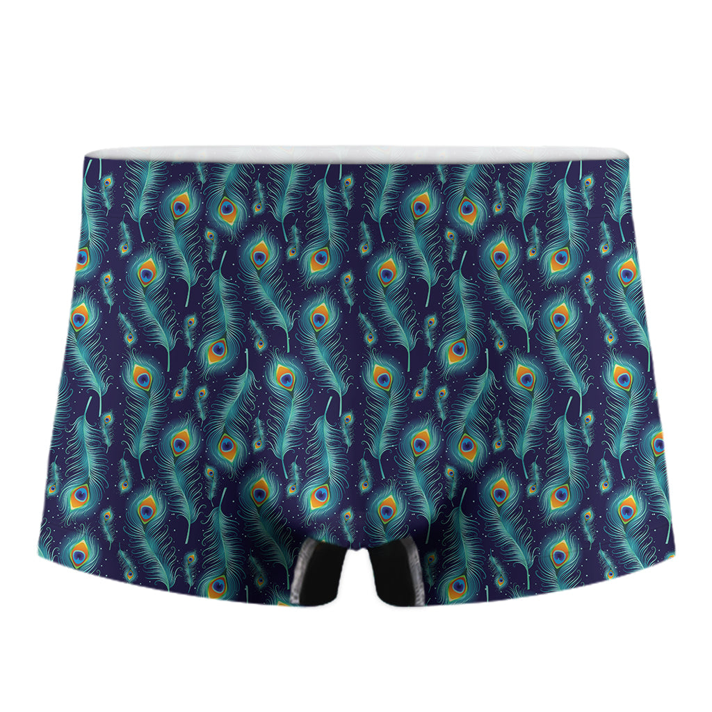 Peacock Feather Pattern Print Men's Boxer Briefs