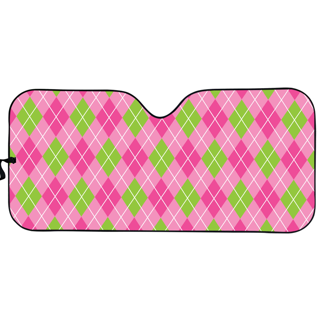 Pink And Green Argyle Pattern Print Car Sun Shade