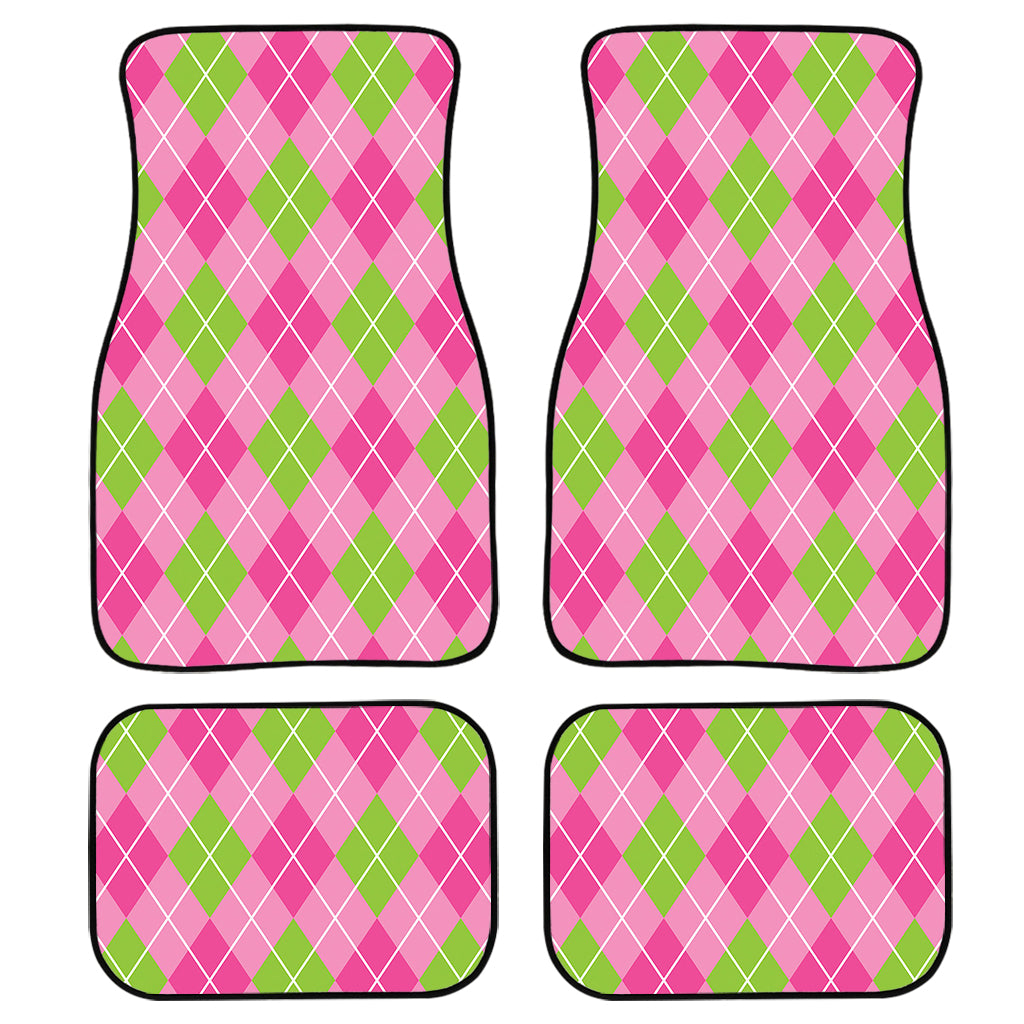 Pink And Green Argyle Pattern Print Front and Back Car Floor Mats