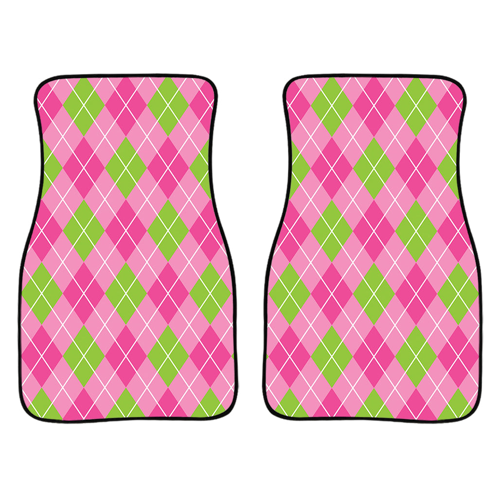 Pink And Green Argyle Pattern Print Front Car Floor Mats