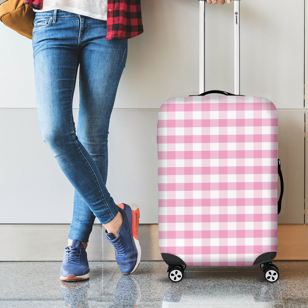 Pink And White Gingham Pattern Print Luggage Cover
