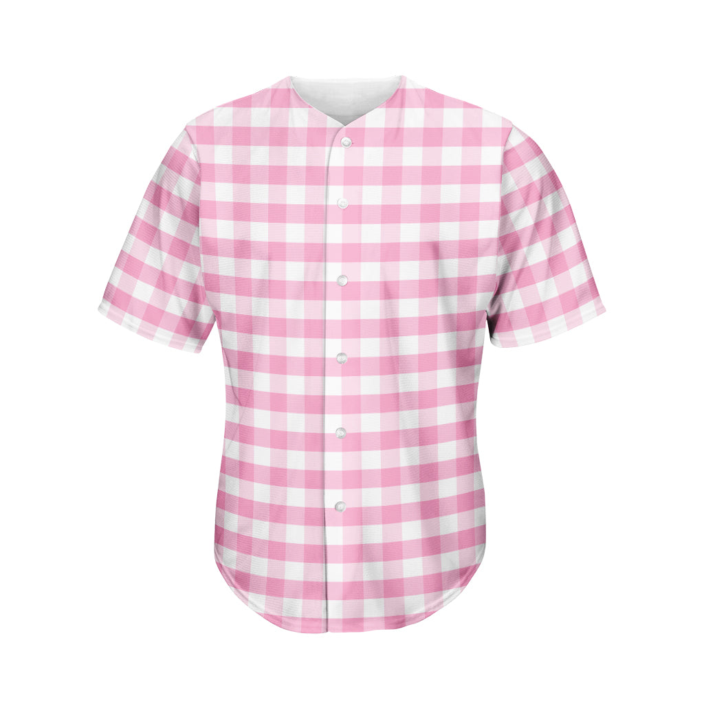 Pink And White Gingham Pattern Print Men's Baseball Jersey