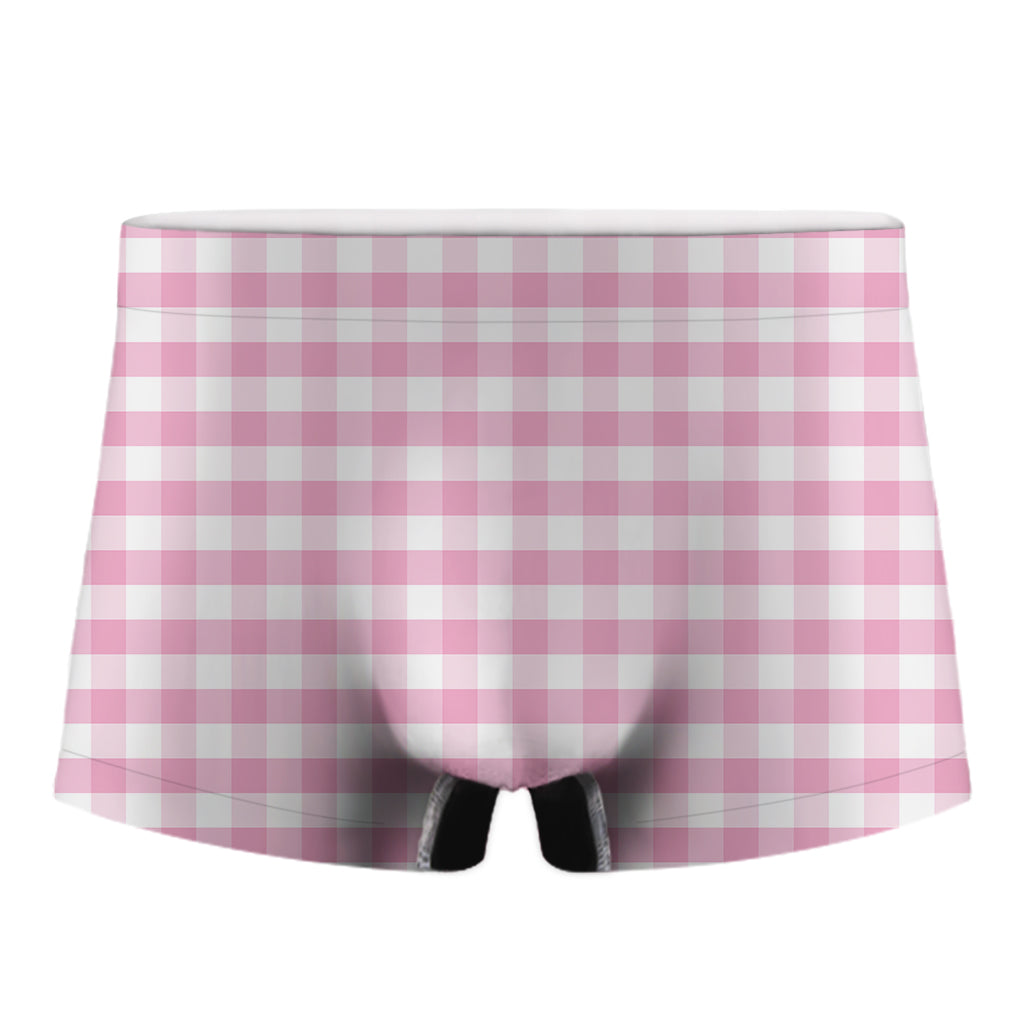 Pink And White Gingham Pattern Print Men's Boxer Briefs