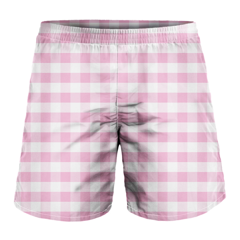 Pink And White Gingham Pattern Print Men's Shorts