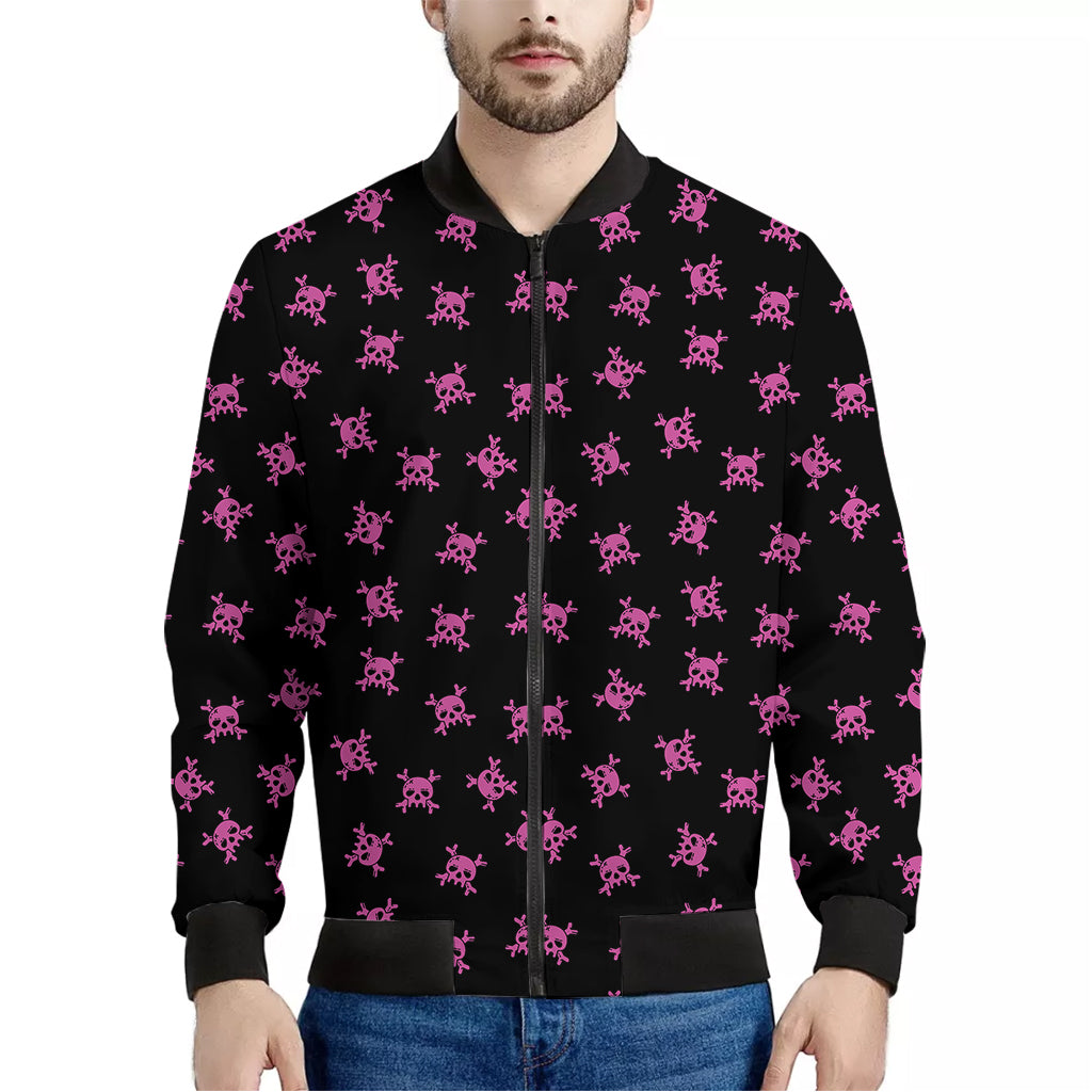 Pink Emo Skull Pattern Print Men's Bomber Jacket