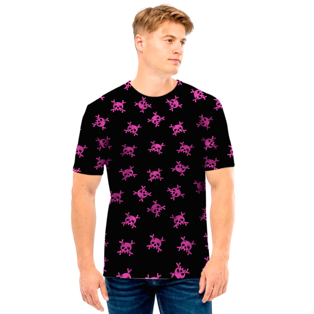 Pink Emo Skull Pattern Print Men's T-Shirt