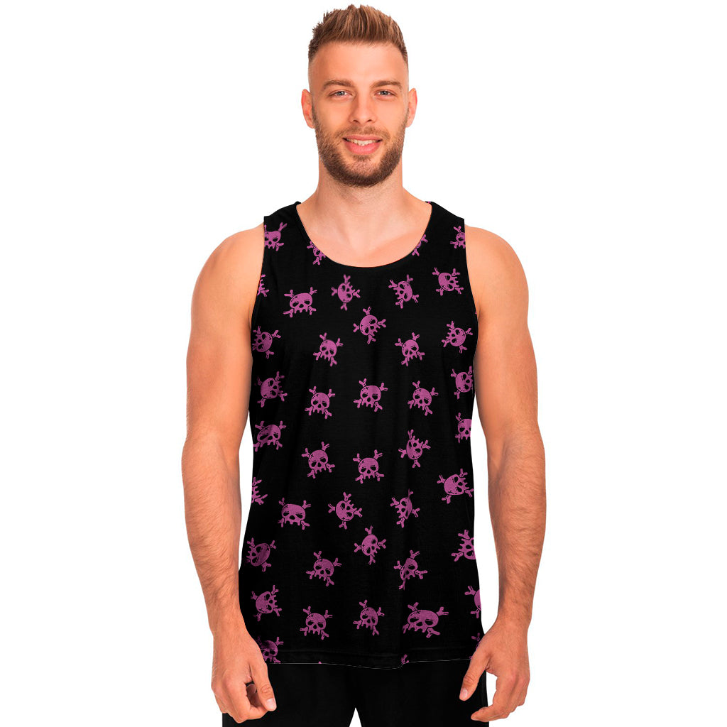 Pink Emo Skull Pattern Print Men's Tank Top