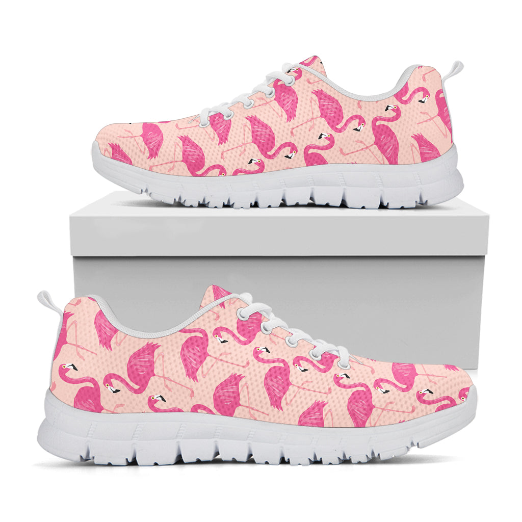 Pink Flamingo Pattern Print White Sneakers