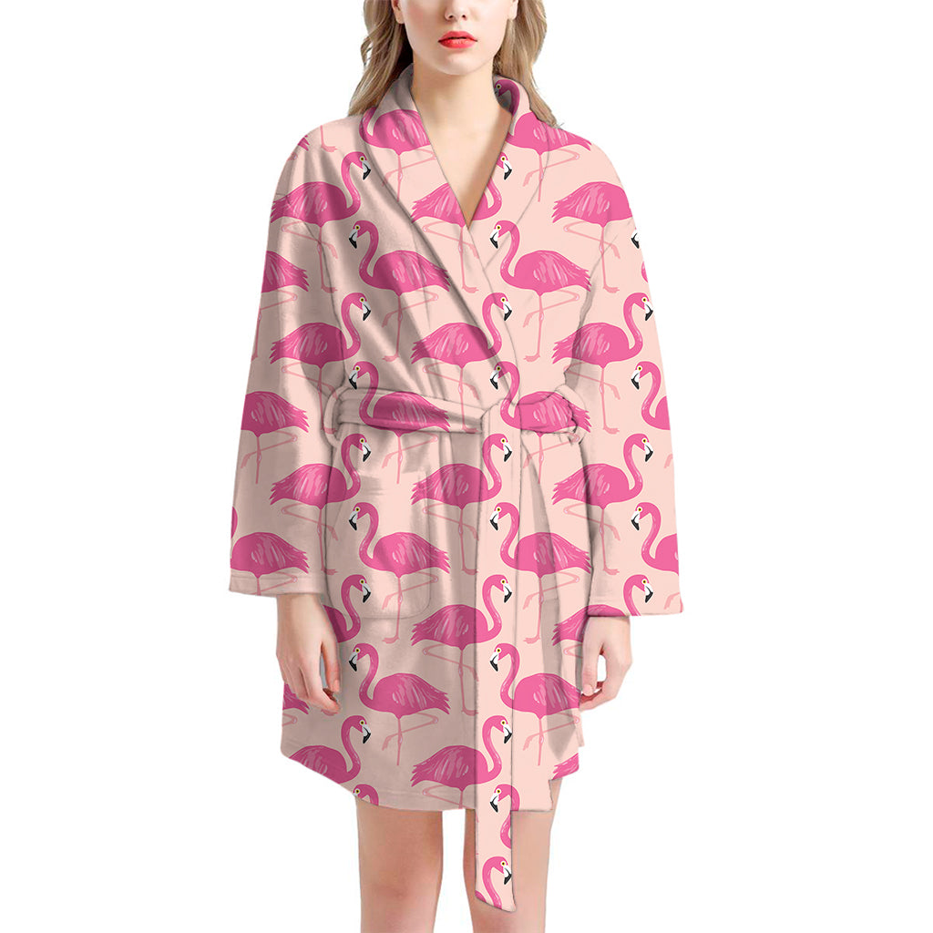 Pink Flamingo Pattern Print Women's Bathrobe