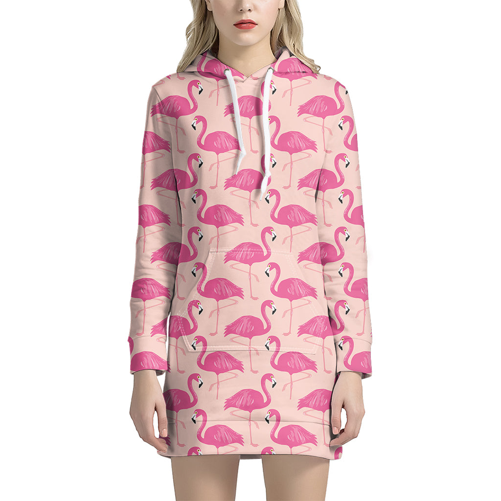 Pink Flamingo Pattern Print Women's Pullover Hoodie Dress