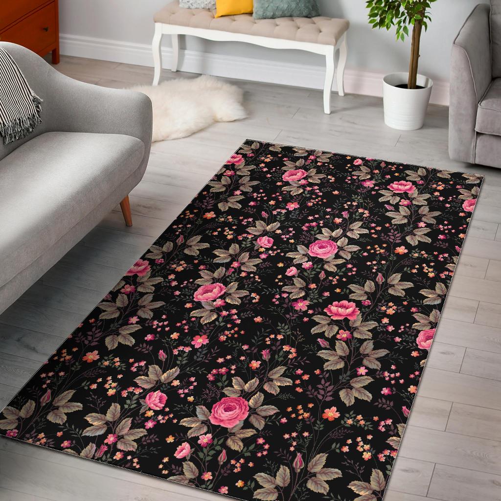 Pink Floral Flower Pattern Print Area Rug