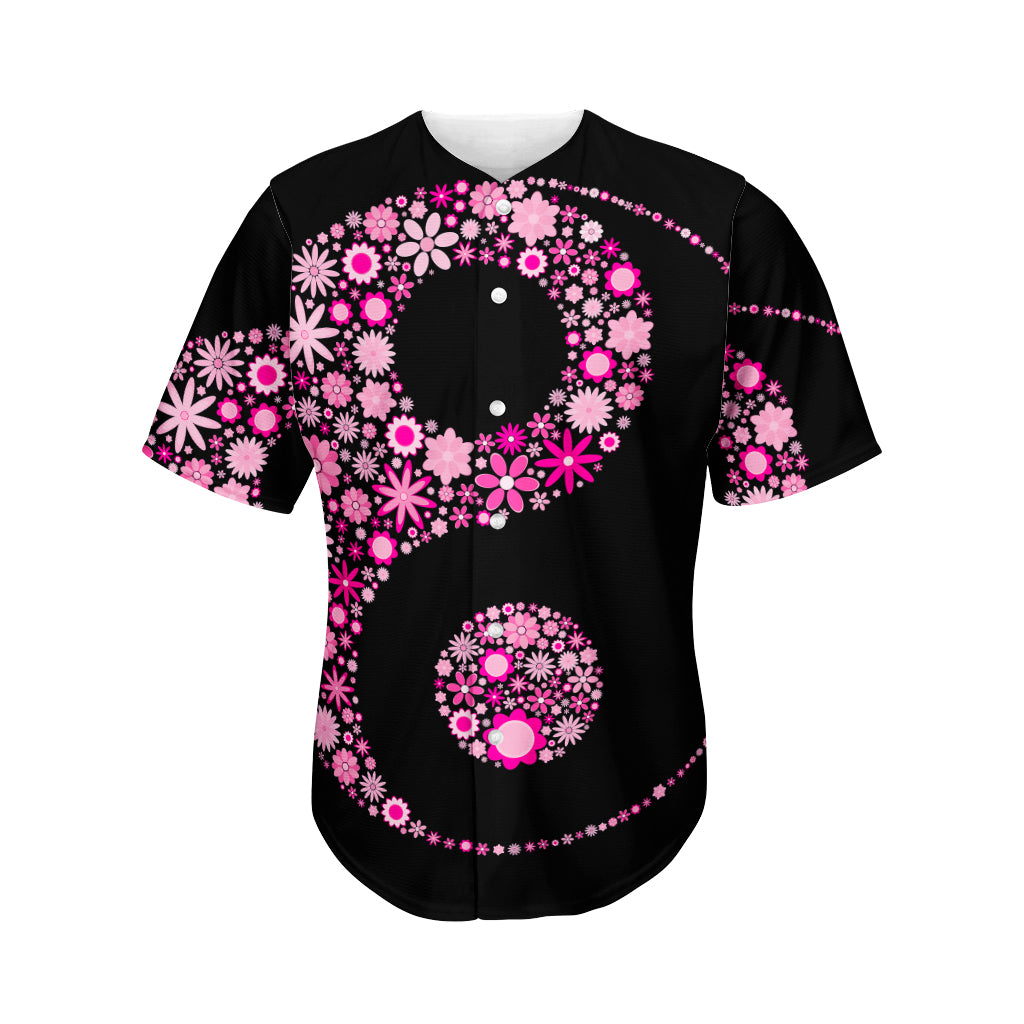 Pink Flowers Yin Yang Print Men's Baseball Jersey