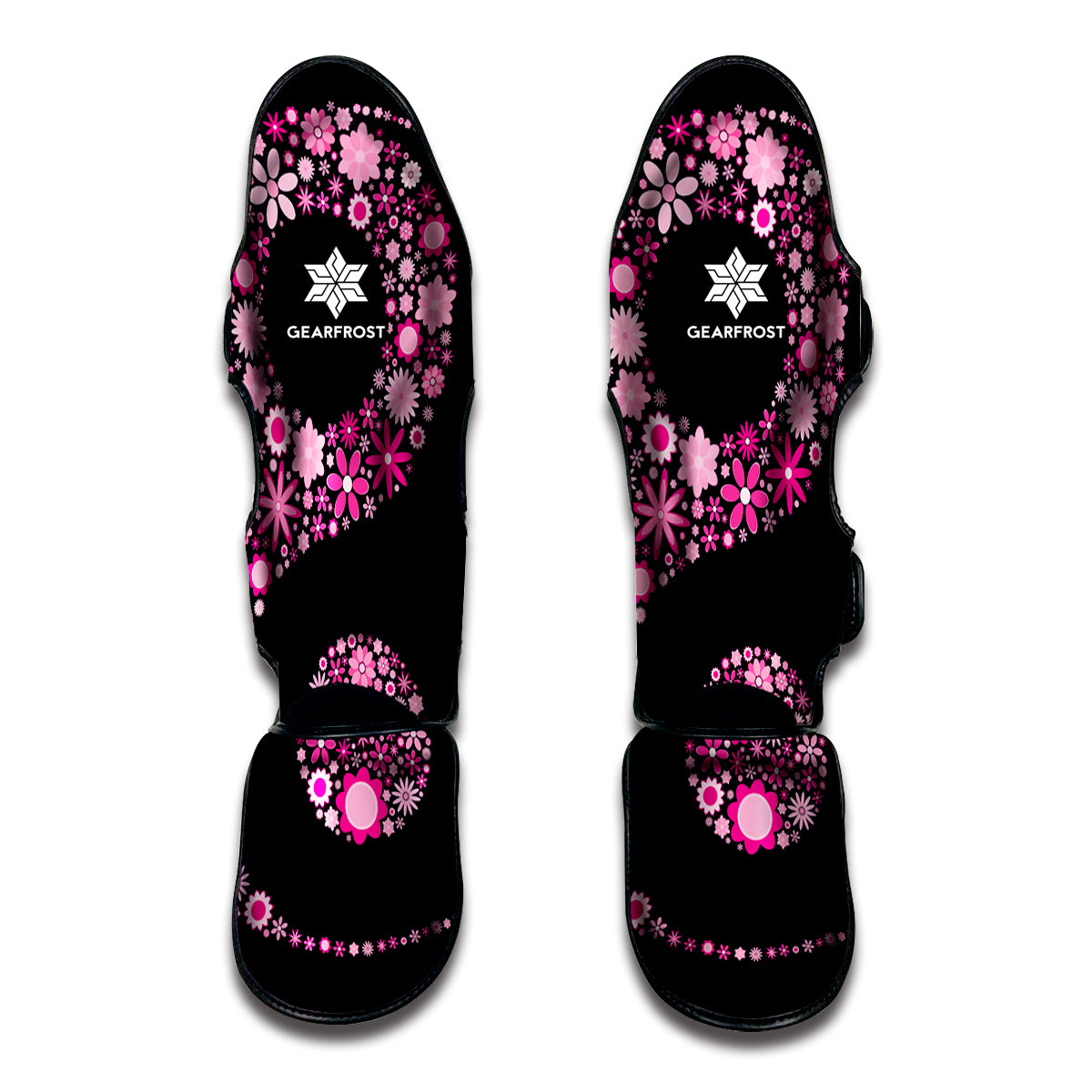 Pink Flowers Yin Yang Print Muay Thai Shin Guards