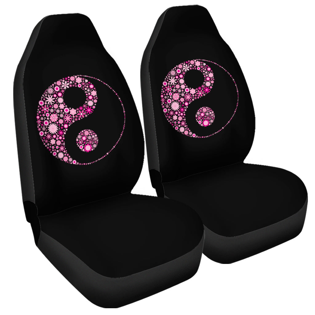 Pink Flowers Yin Yang Print Universal Fit Car Seat Covers