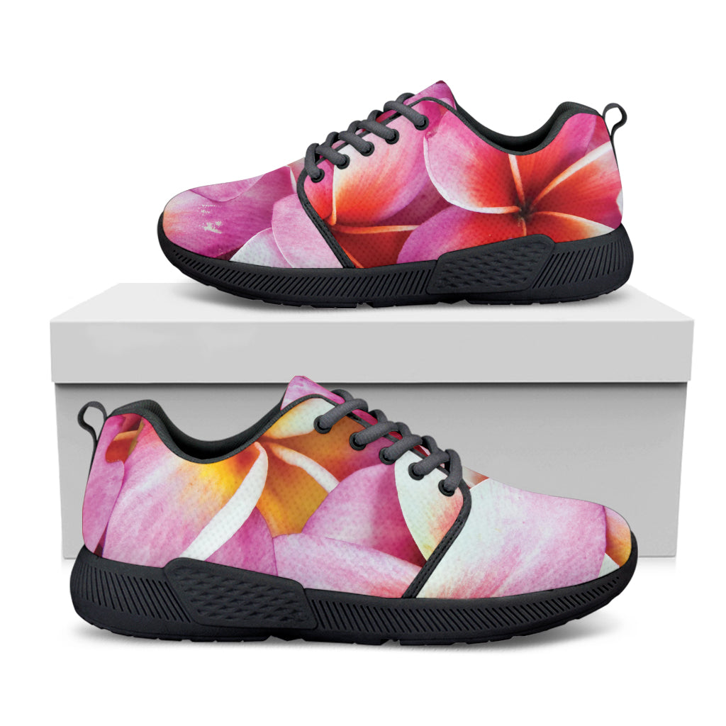 Pink Frangipani Flower Print Black Athletic Shoes