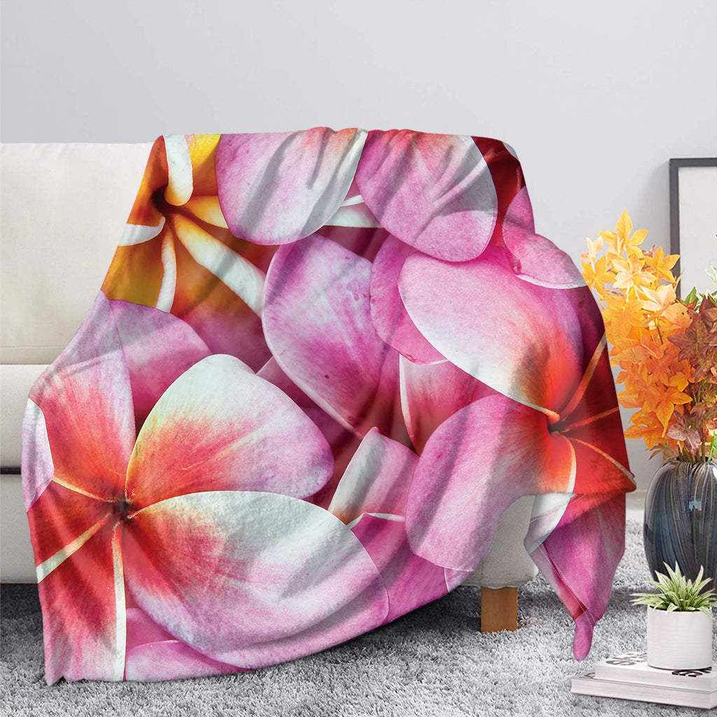 Pink Frangipani Flower Print Blanket