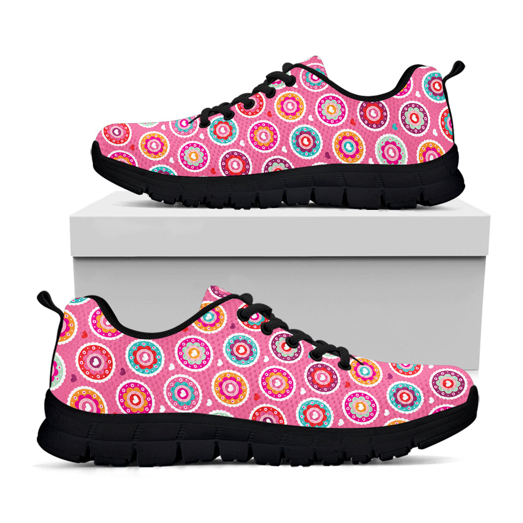 Pink Girly Flower Pattern Print Black Sneakers