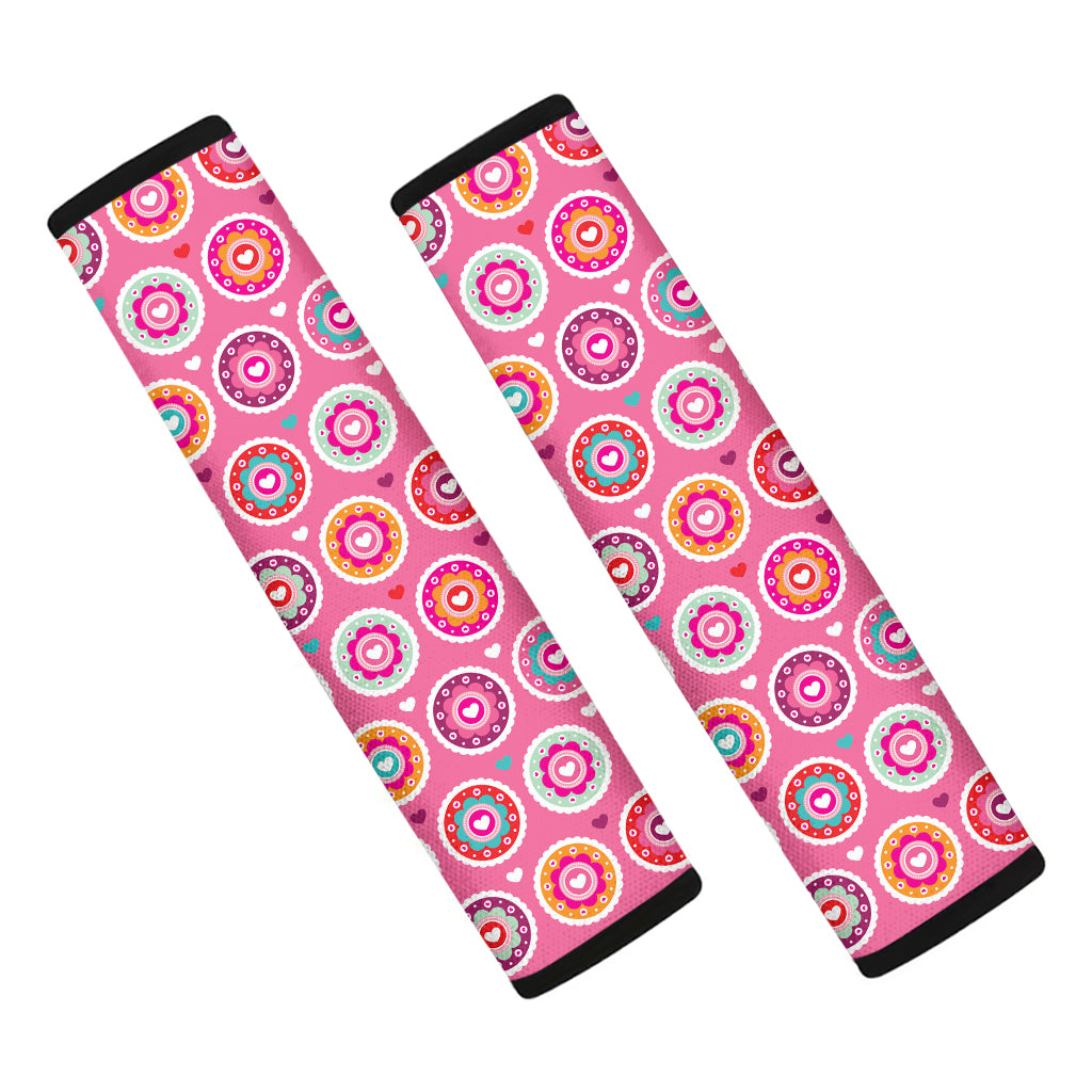 Pink Girly Flower Pattern Print Car Seat Belt Covers