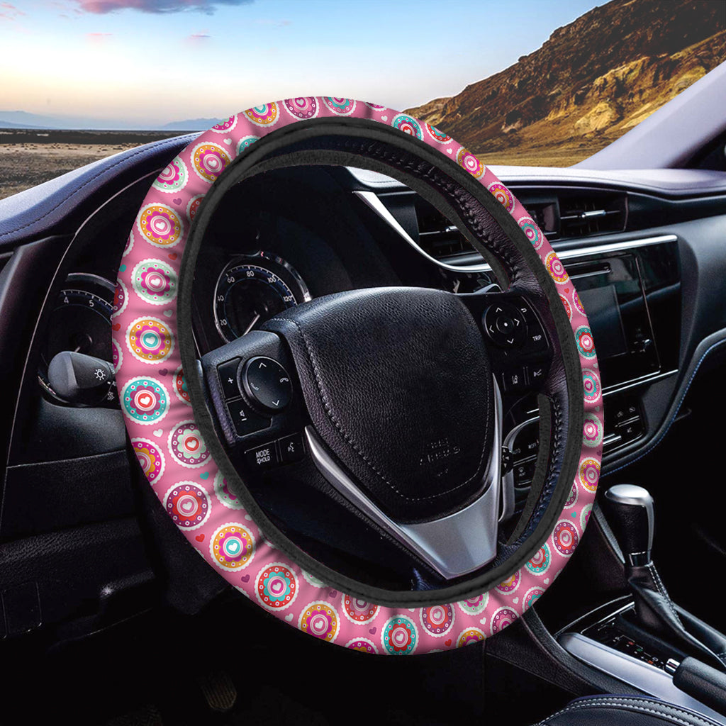 Pink Girly Flower Pattern Print Car Steering Wheel Cover