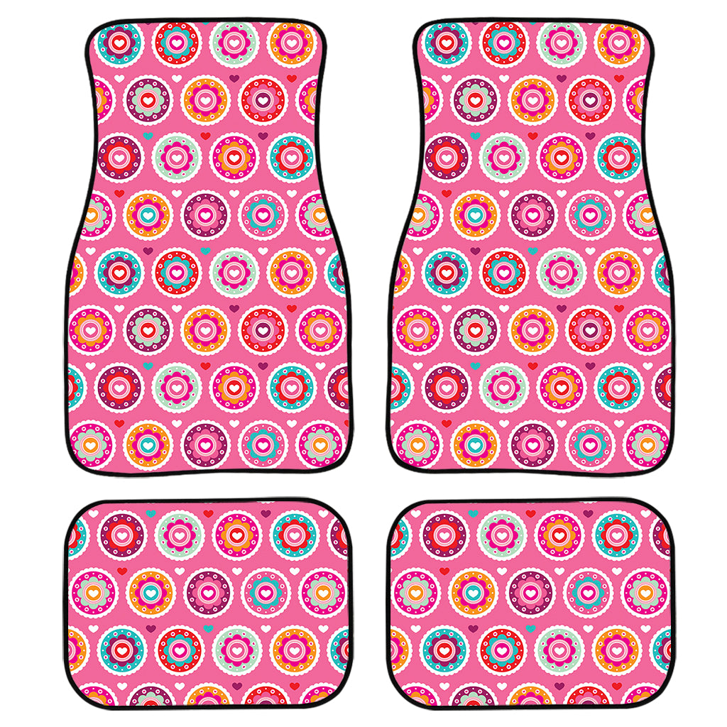 Pink Girly Flower Pattern Print Front and Back Car Floor Mats