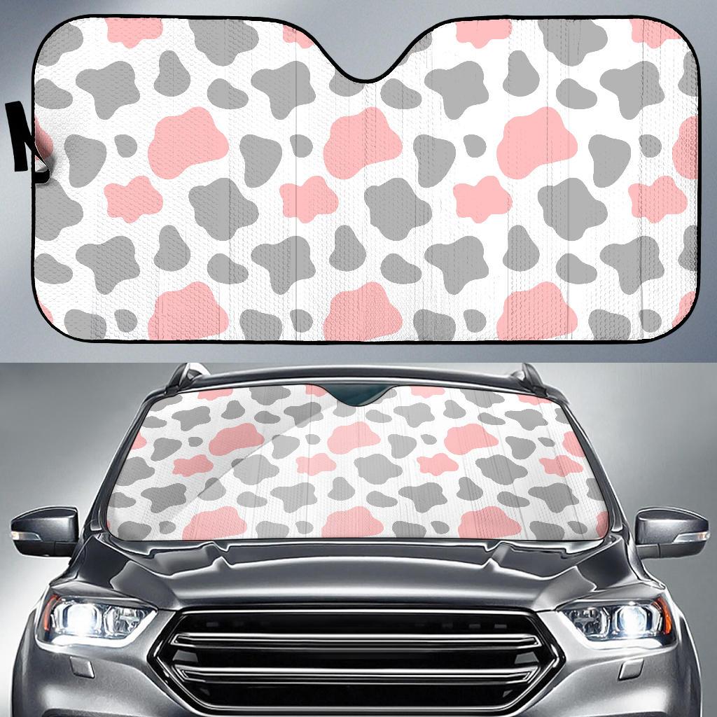 Pink Grey And White Cow Print Car Sun Shade