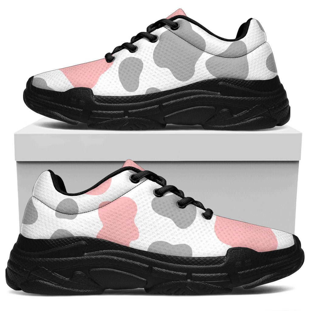 Pink Grey And White Cow Print Chunky Sneakers