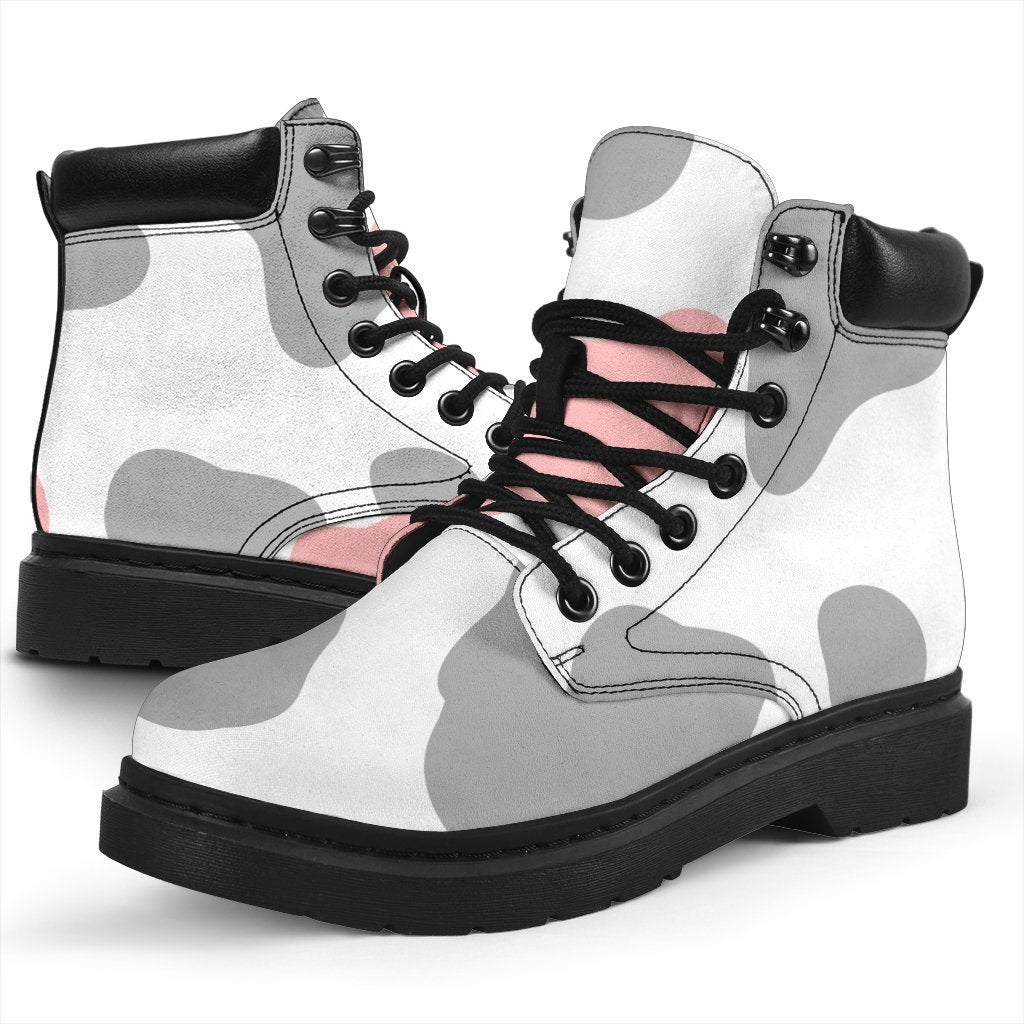 Pink Grey And White Cow Print Classic Boots