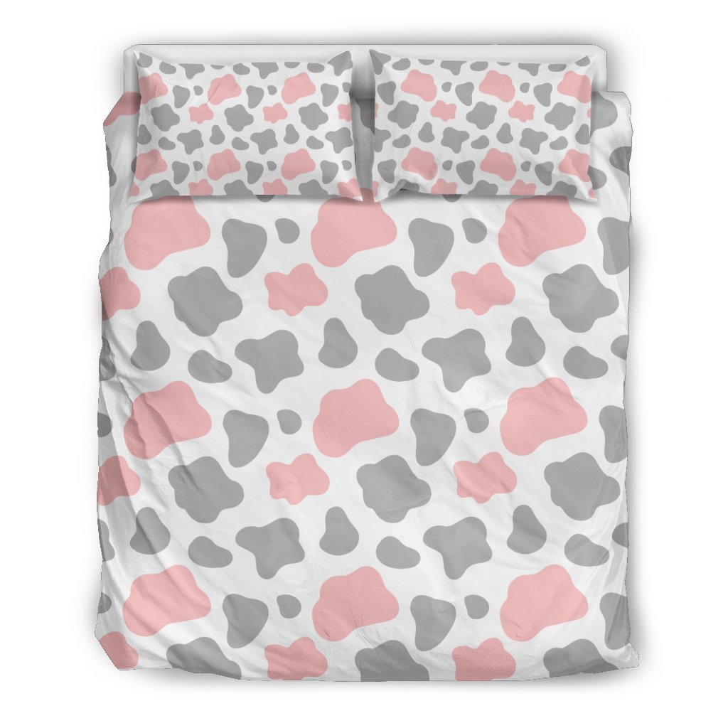 Pink Grey And White Cow Print Duvet Cover Bedding Set