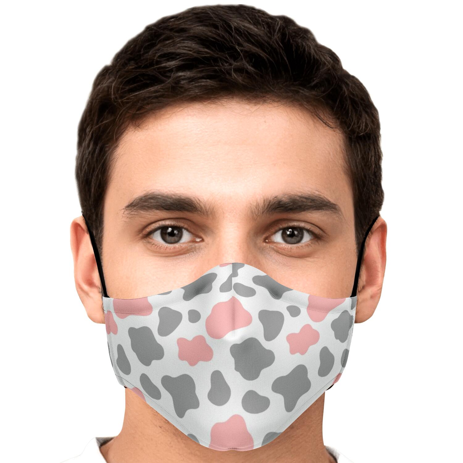 Pink Grey And White Cow Print Face Mask