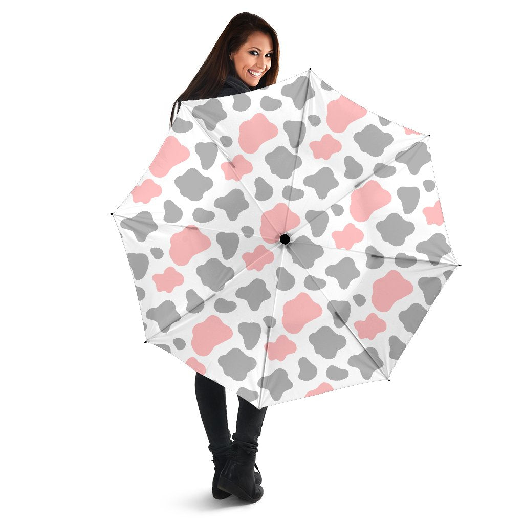 Pink Grey And White Cow Print Foldable Umbrella