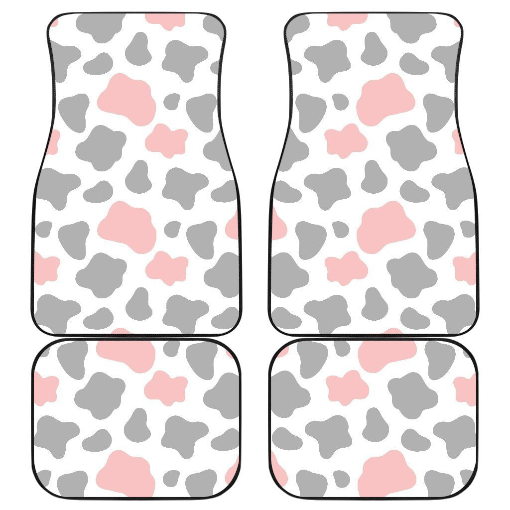 Pink Grey And White Cow Print Front and Back Car Floor Mats