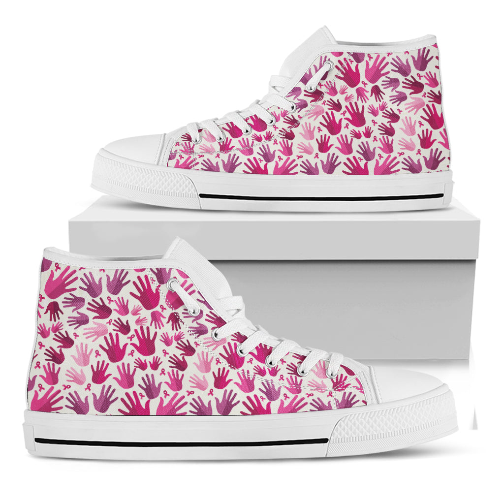 Pink Hand Breast Cancer Pattern Print White High Top Shoes