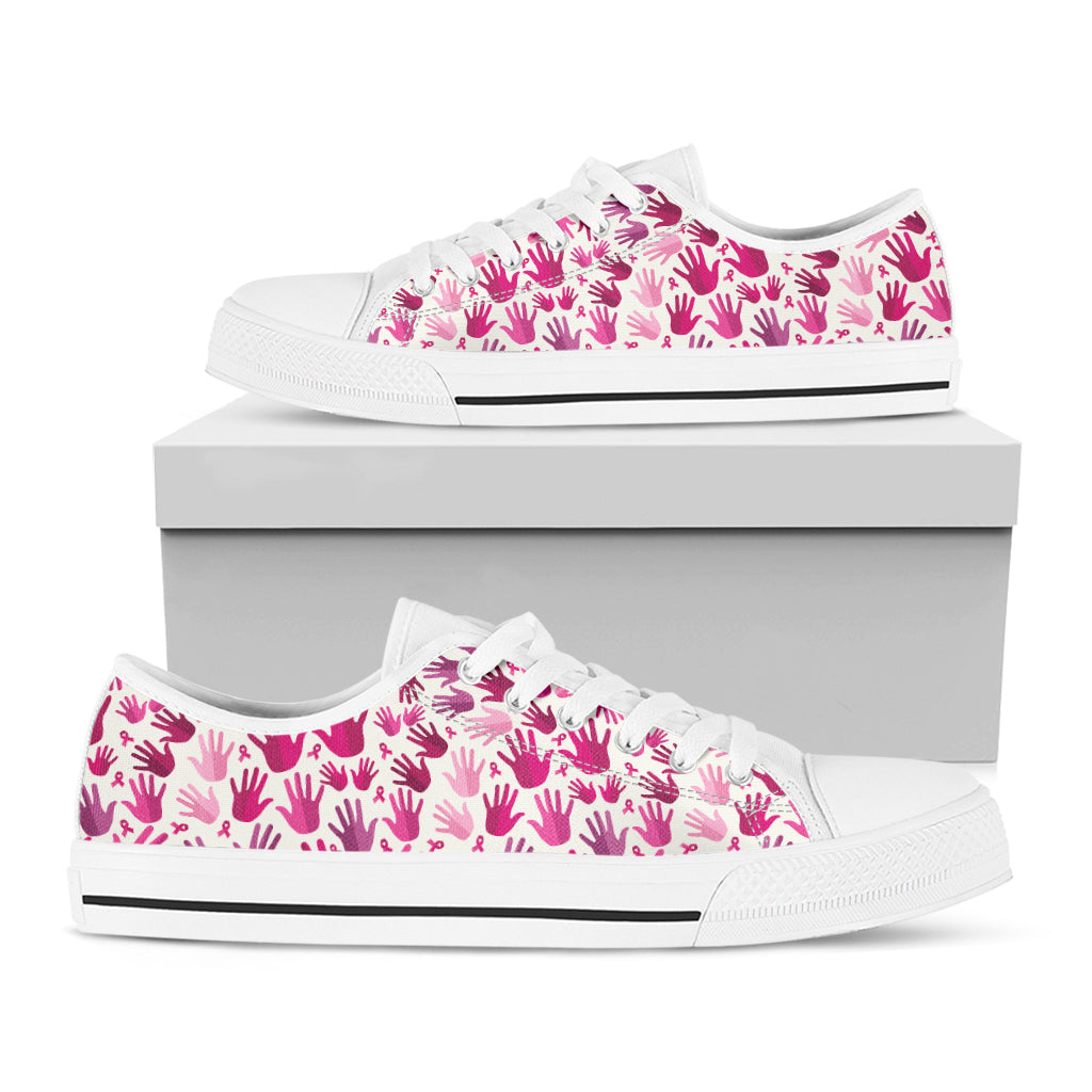 Pink Hand Breast Cancer Pattern Print White Low Top Shoes