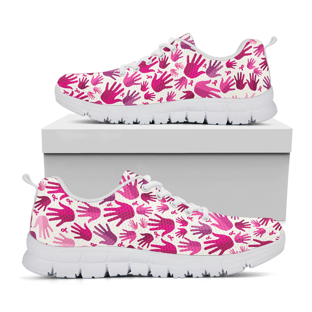 Pink Hand Breast Cancer Pattern Print White Sneakers