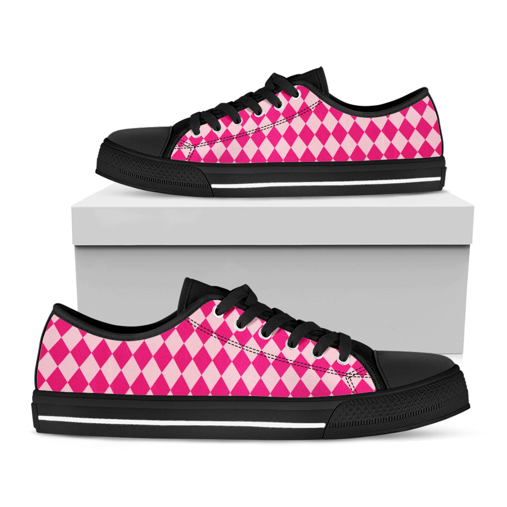 Pink Harlequin Pattern Print Black Low Top Shoes