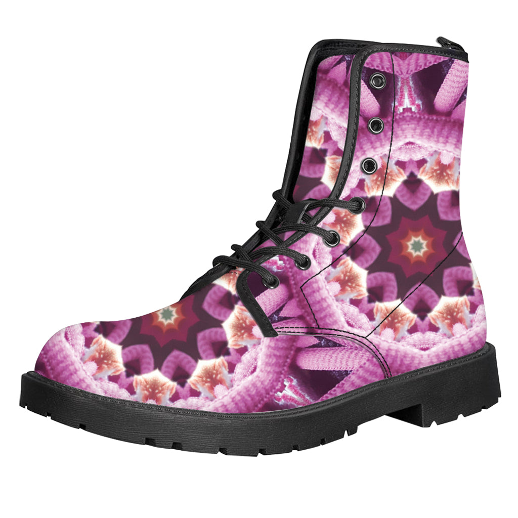 Pink Kaleidoscope Print Leather Boots