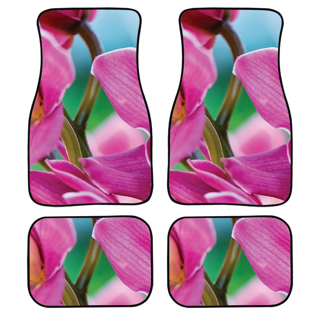 Pink Orchid Flower Print Front and Back Car Floor Mats