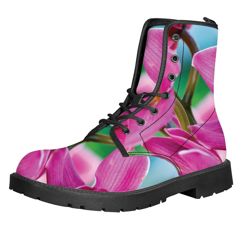 Pink Orchid Flower Print Leather Boots