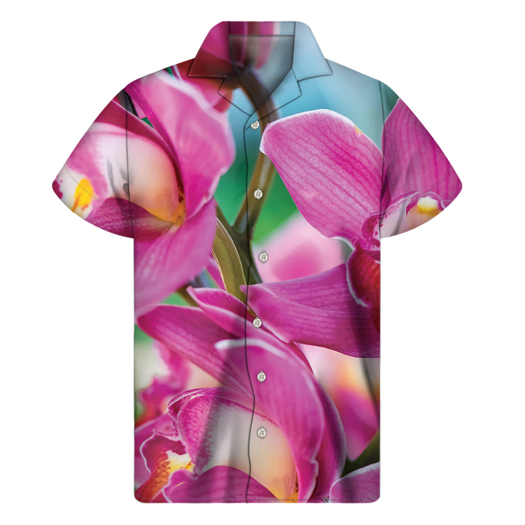 Pink Orchid Flower Print Men's Short Sleeve Shirt